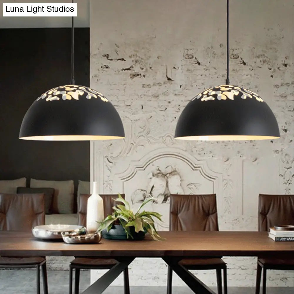 Nordic Dome Ceiling Pendant Light - 14’/16’ Wide 1-Light Iron Lamp With Hollowed Top Black/White