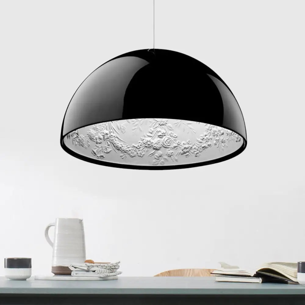 Nordic Dome Pendant Light With Intricate Pattern 1-Light In Black/White/Brown 16’/23.5’/35.5’
