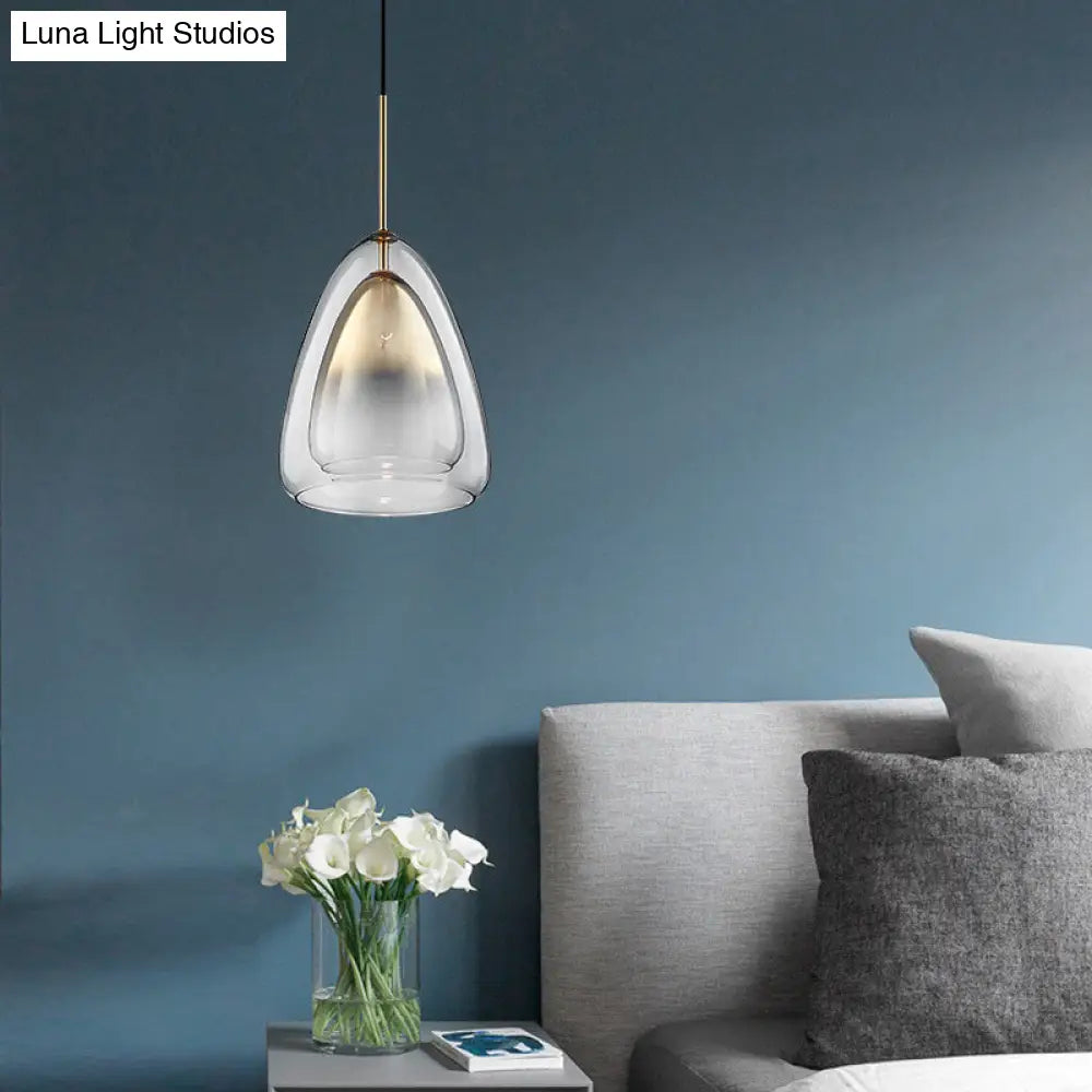 Nordic Double Glass Cone Pendant Light With Champagne Suspension - 1 12/14 Wide