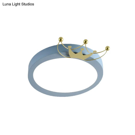 Nordic Drum Flushmount Lighting: Gold Crown Led Flush Light For Kids - Blue/Pink Warm/White