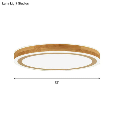 Nordic Dual Halo Ring Flush Mount Lamp - 12’/15’ Dia Wooden Led Ceiling Lighting In Beige Ideal