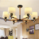Nordic Fabric 6-Light Drum Pendant Chandelier For Bedroom - Black/White Black