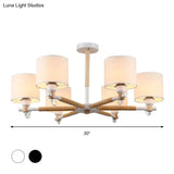 Nordic Fabric 6-Light Drum Pendant Chandelier For Bedroom - Black/White