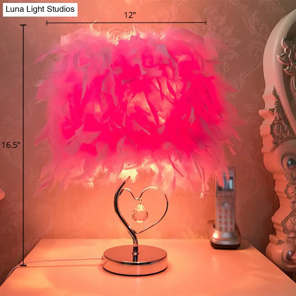 Nordic Feather Cylinder Table Lamp: Single-Bulb Nightstand Lighting For Bedroom