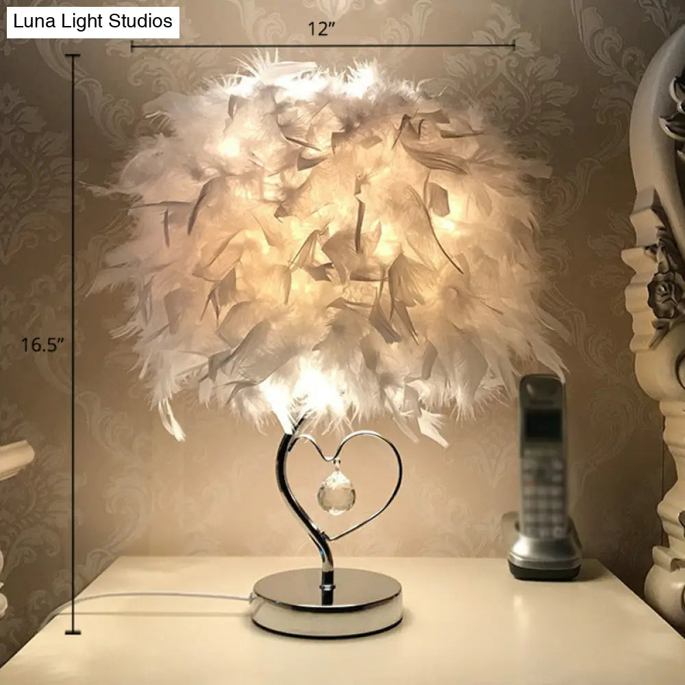 Nordic Feather Cylinder Table Lamp: Single-Bulb Nightstand Lighting For Bedroom