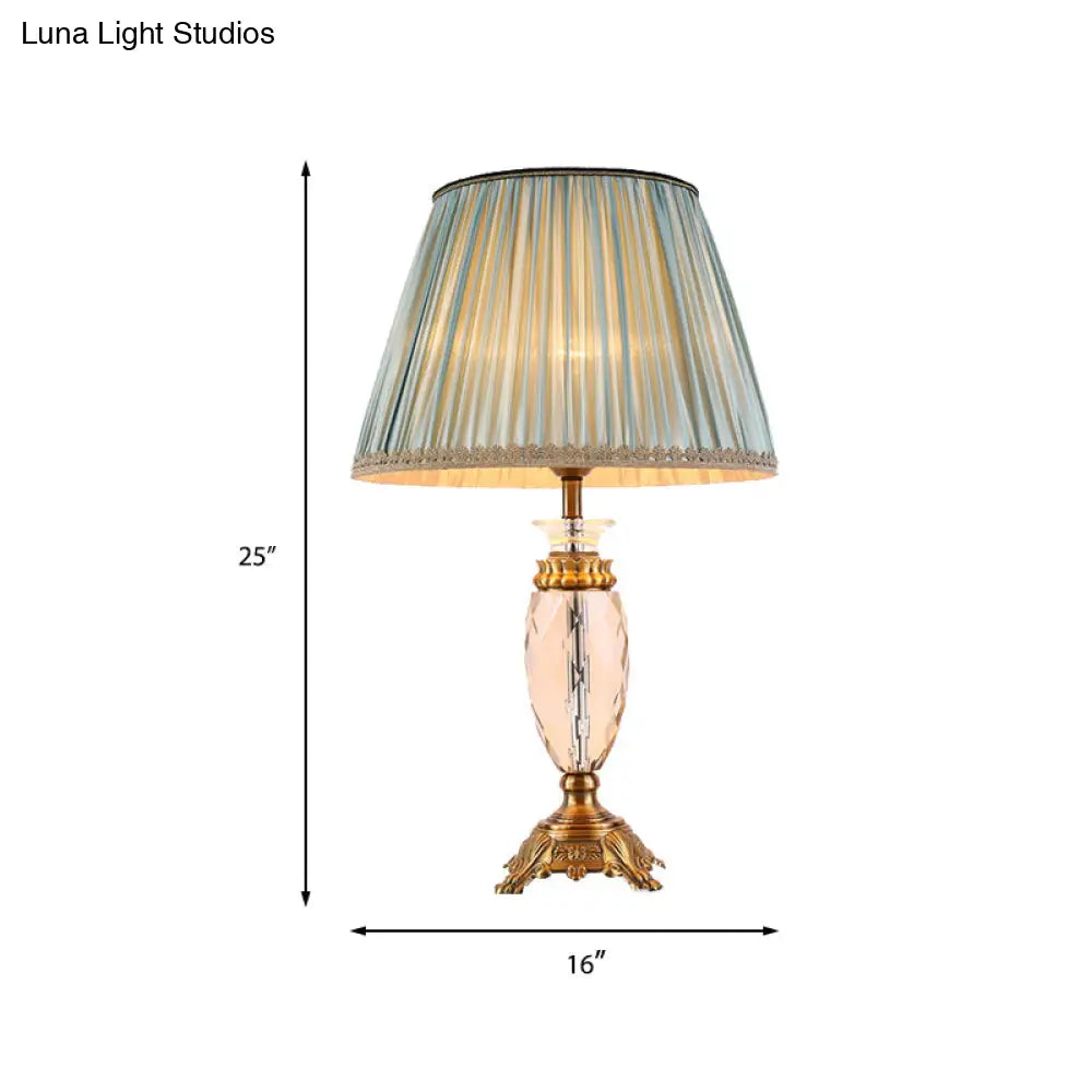Nordic Flare Table Lamp - Blue Desk Light With Brass Sculpted Metal Base