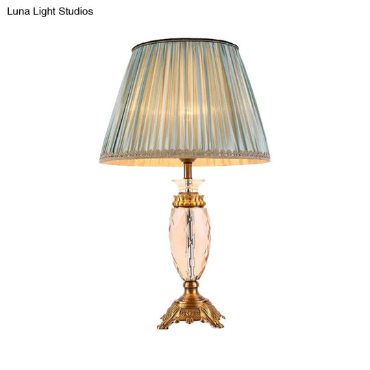 Nordic Flare Table Lamp - Blue Desk Light With Brass Sculpted Metal Base