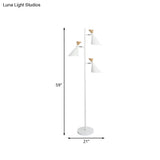 Nordic Flaring Floor Reading Light - Metallic 2/3 Heads Study Room Lamp In White