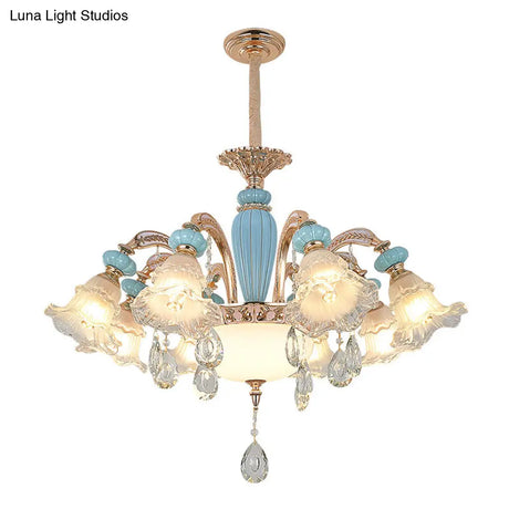 Nordic Flower Ceiling Lamp Frosted Glass Gold Chandelier For Living Room