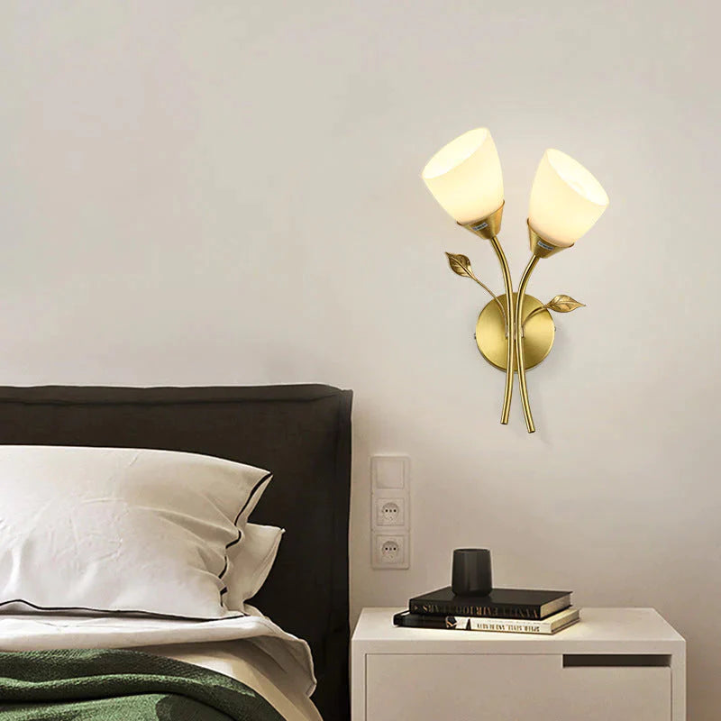 Applique murale en cuivre de chevet de chambre à coucher d'escaliers de salon de fleur nordique