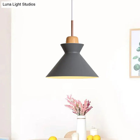 Nordic Funnel Dining Table Pendant - Grey Aluminum With Wood Cork Accent