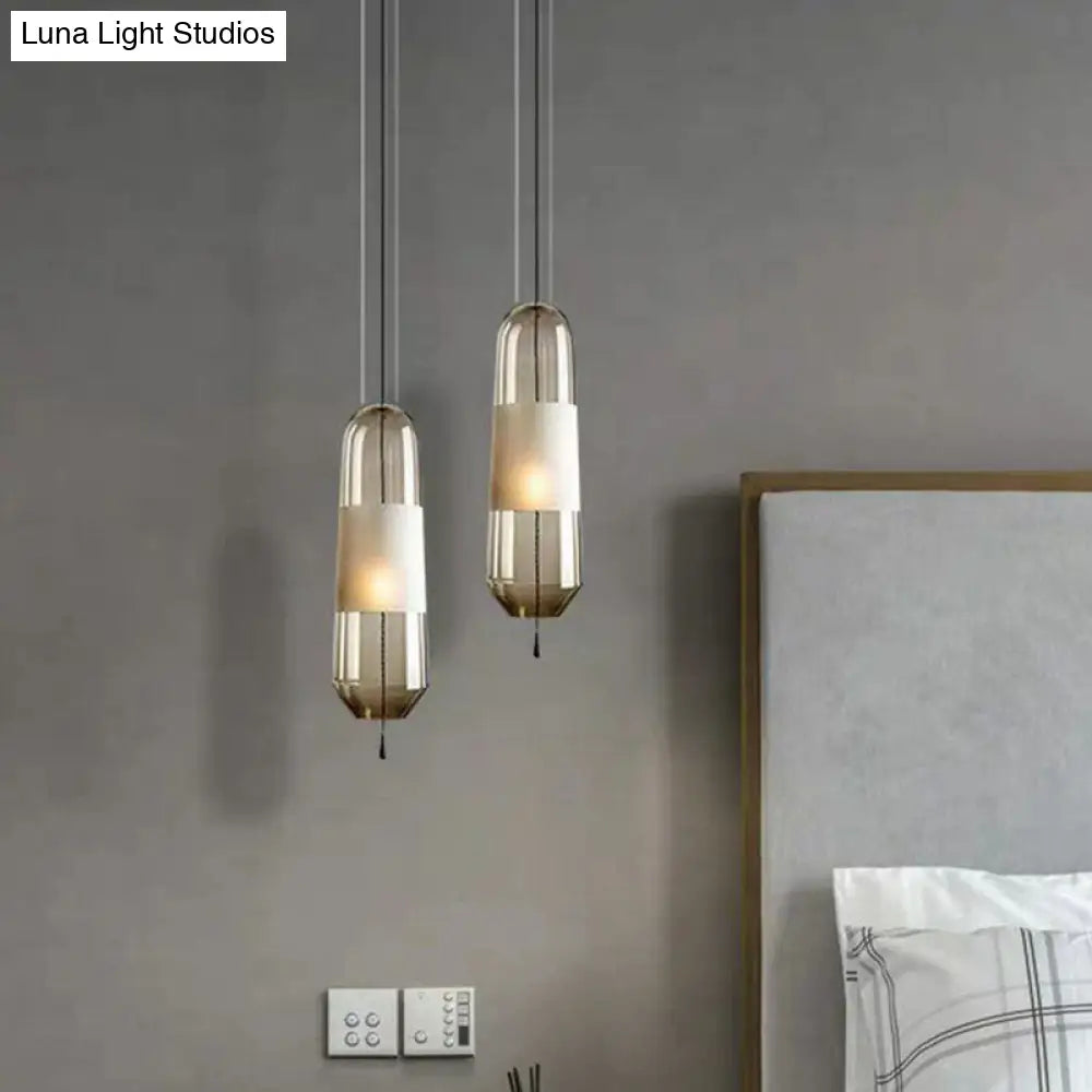 Nordic Glass 1-Bulb Elliptical Suspension Ceiling Pendant Lamp For Dining Room With Pull Chain