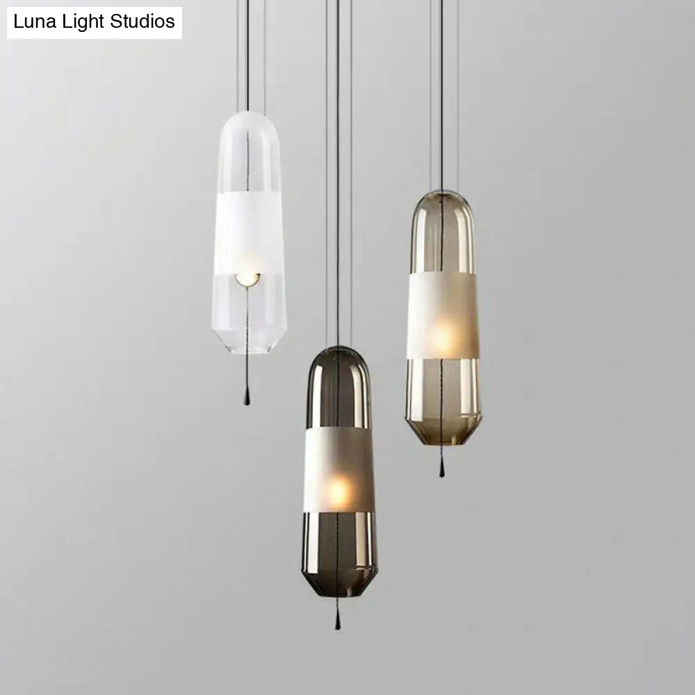Nordic Glass 1-Bulb Elliptical Suspension Ceiling Pendant Lamp For Dining Room With Pull Chain