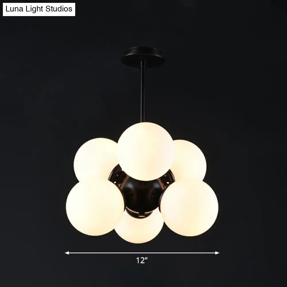 Nordic Bubble Glass Pendant Chandelier: Sleek 6-Bulb Black Hanging Light For Bedroom White