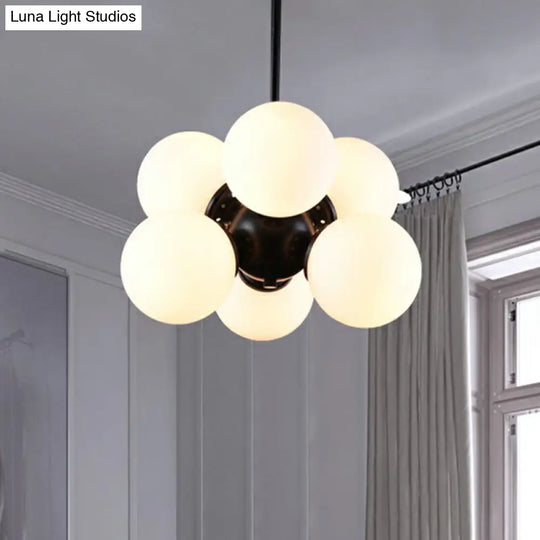 Nordic Bubble Glass Pendant Chandelier: Sleek 6-Bulb Black Hanging Light For Bedroom