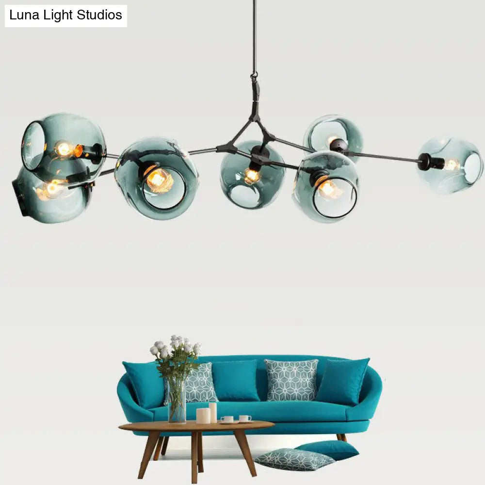 Nordic Glass Pendant Chandelier - 7 Heads Dimple Lighting For Living Room