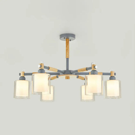 Nordic Glass Pendant Light Fixture With 6 Bulbs For Bedroom Grey