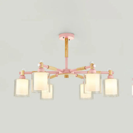 Nordic Glass Pendant Light Fixture With 6 Bulbs For Bedroom Pink