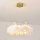 Nordic Gold And White Feather Crown Chandelier For Girls Room - Elegant Suspension Lighting 1 /