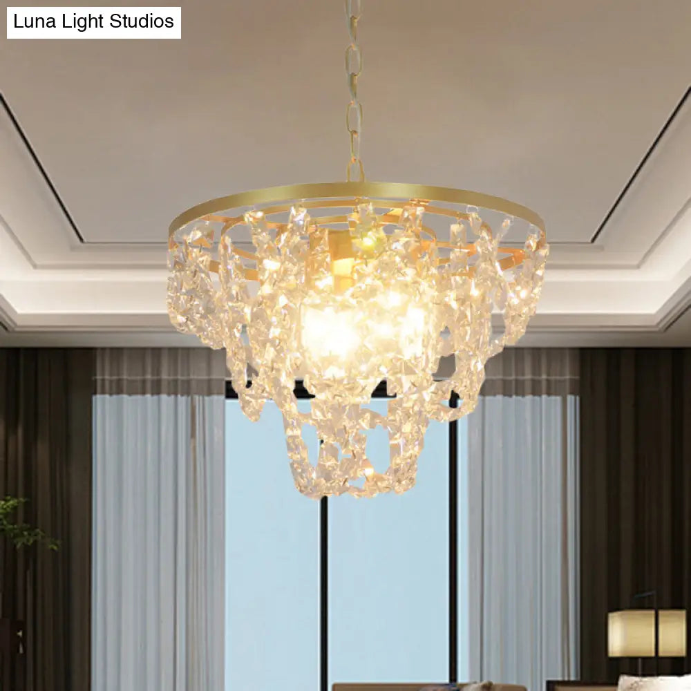 Nordic Gold Pendant Light With Beveled Crystal Prisms - 3 Lights Hanging Chain Chandelier