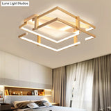 Nordic Gold Led Bedroom Ceiling Lamp Aluminum Frame Flush Mount Light Fixture In Warm/White