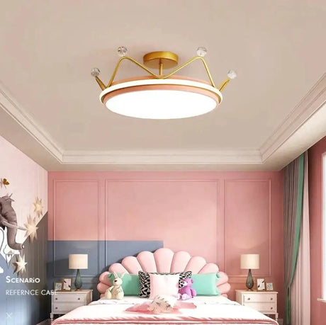 Nordic Golden Crown Bedroom Ceiling Lamp 50Cm Pink / Warm Light