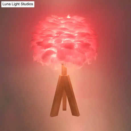 Nordic Goose Feather Dome Night Light Table Lamp In Grey/White/Pink With Tripod/Straight Stand