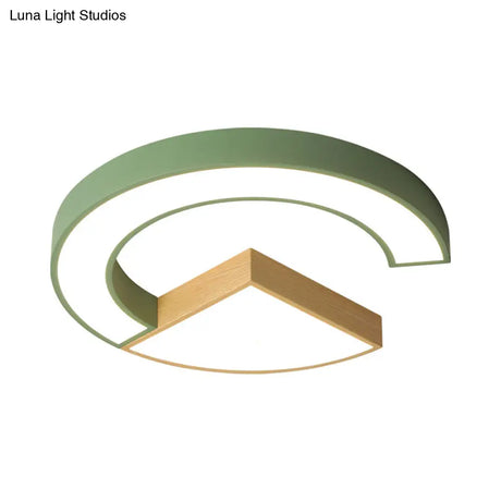Nordic Green/Grey - Wood Arch And Sector Acrylic Ceiling Light - 16.5’/20.5’ Wide Led Flush
