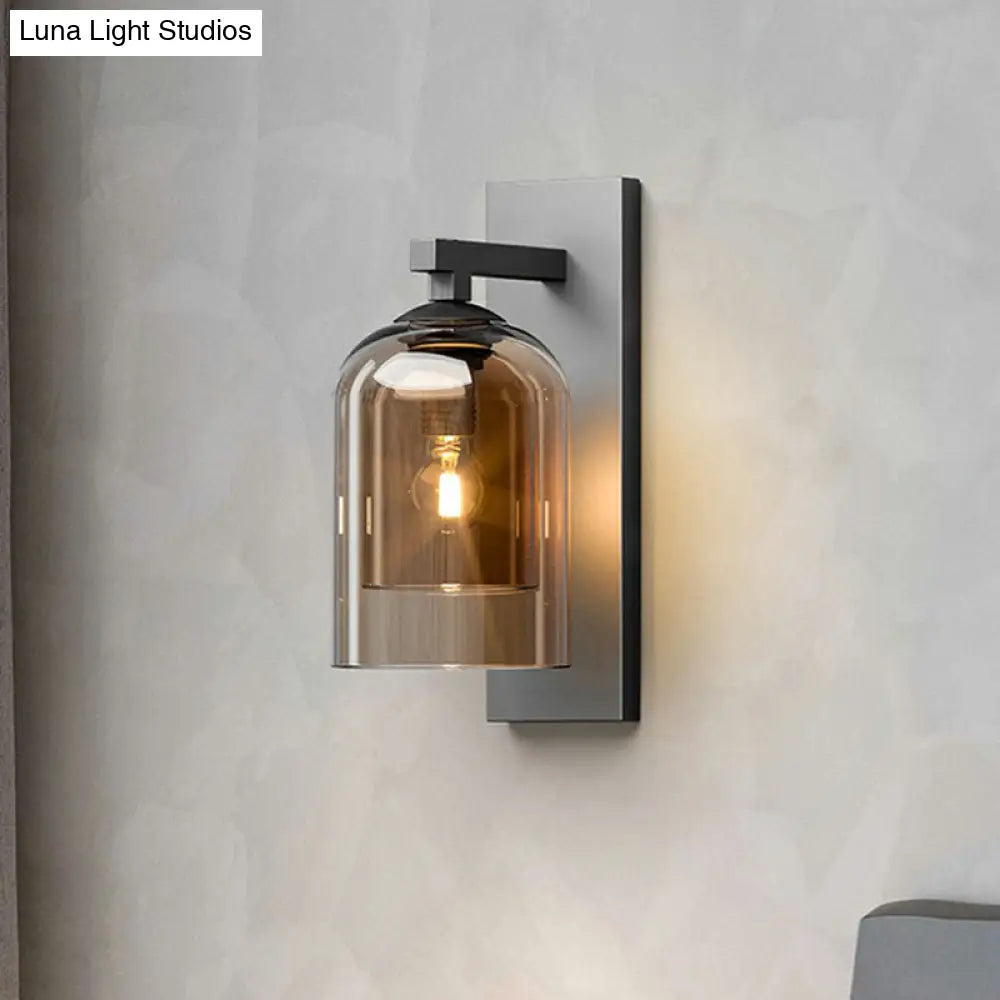 Nordic Grey Finish Glass Dome Wall Lamp: Elegant Smokey Blown Sconce Lighting For Corridor