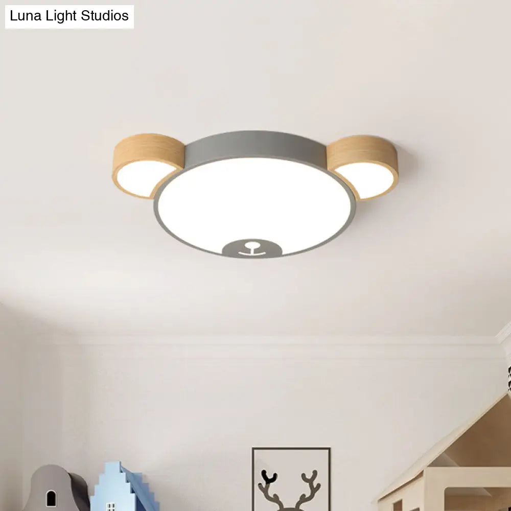 Nordic Grey/Green Metallic Bear Head Flushmount Led Ceiling Light In Warm/White 18’/21.5’ Wide