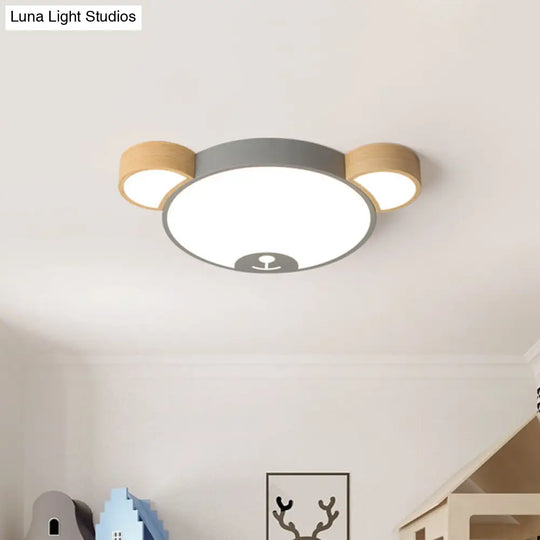 Nordic Grey/Green Metallic Bear Head Flushmount Led Ceiling Light In Warm/White 18’/21.5’ Wide
