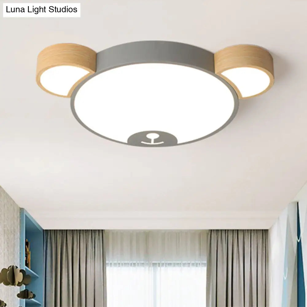 Nordic Grey/Green Metallic Bear Head Flushmount Led Ceiling Light In Warm/White 18’/21.5’ Wide