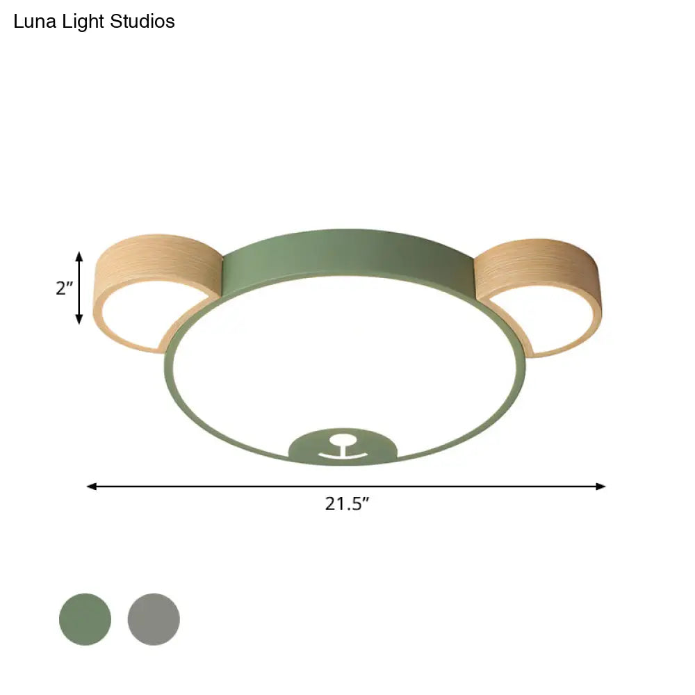 Nordic Grey/Green Metallic Bear Head Flushmount Led Ceiling Light In Warm/White 18’/21.5’ Wide
