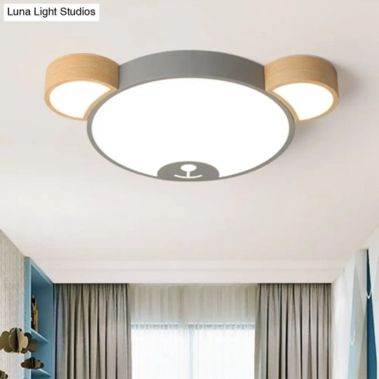 Nordic Grey/Green Metallic Bear Head Flushmount Led Ceiling Light In Warm/White 18’/21.5’ Wide