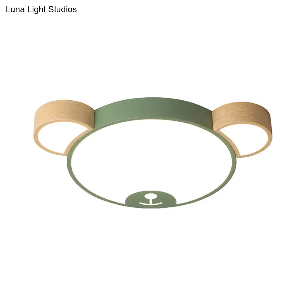 Nordic Grey/Green Metallic Bear Head Flushmount Led Ceiling Light In Warm/White 18’/21.5’ Wide