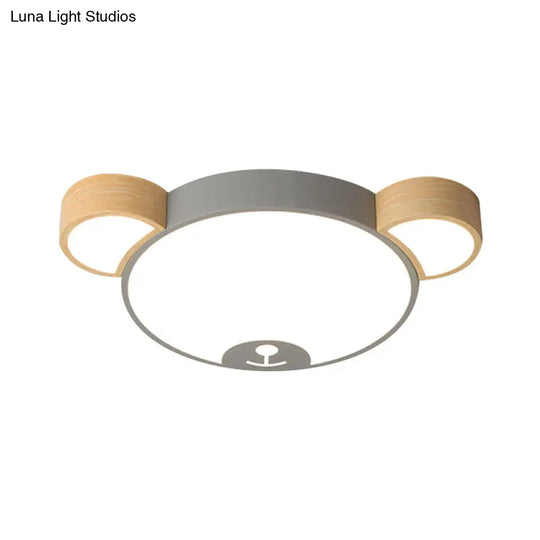 Nordic Grey/Green Metallic Bear Head Flushmount Led Ceiling Light In Warm/White 18’/21.5’ Wide