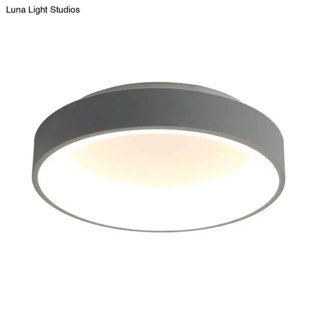 Nordic Grey/White Led Flushmount Ceiling Light - Circular Iron Design Ideal For Bedroom