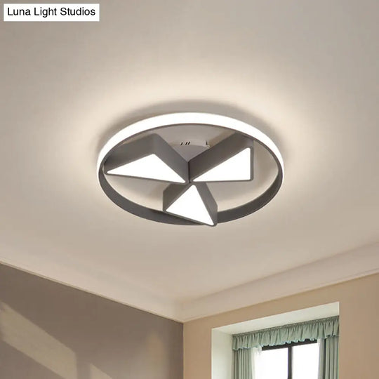 Nordic Grey/White Led Iron Windmill Ceiling Flushmount Lamp With Warm/White Glow Ring Grey / Warm