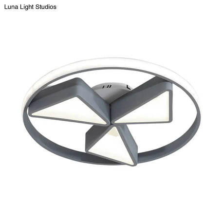 Nordic Grey/White Led Iron Windmill Ceiling Flushmount Lamp With Warm/White Glow Ring