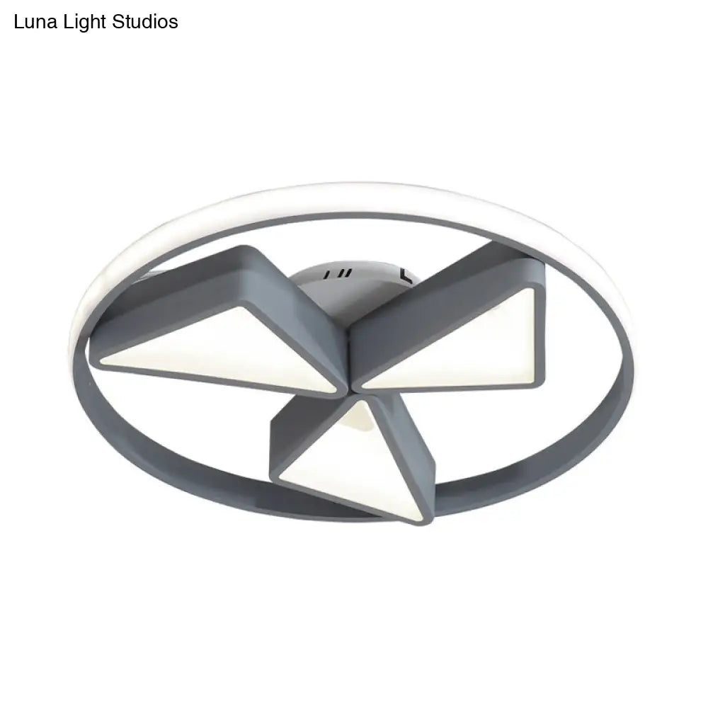 Nordic Grey/White Led Iron Windmill Ceiling Flushmount Lamp With Warm/White Glow Ring