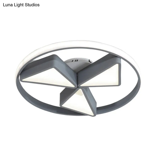Nordic Grey/White Led Iron Windmill Ceiling Flushmount Lamp With Warm/White Glow Ring
