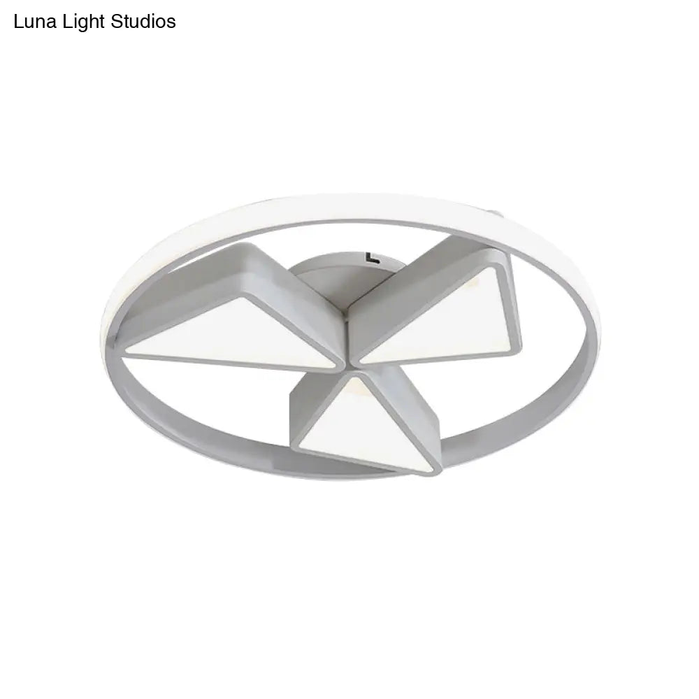 Nordic Grey/White Led Iron Windmill Ceiling Flushmount Lamp With Warm/White Glow Ring