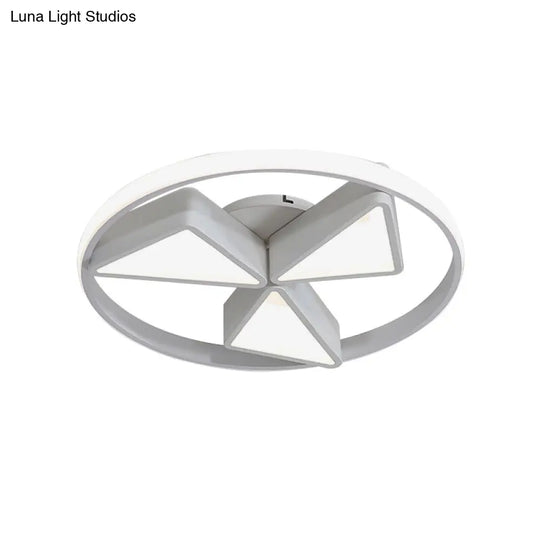 Nordic Grey/White Led Iron Windmill Ceiling Flushmount Lamp With Warm/White Glow Ring
