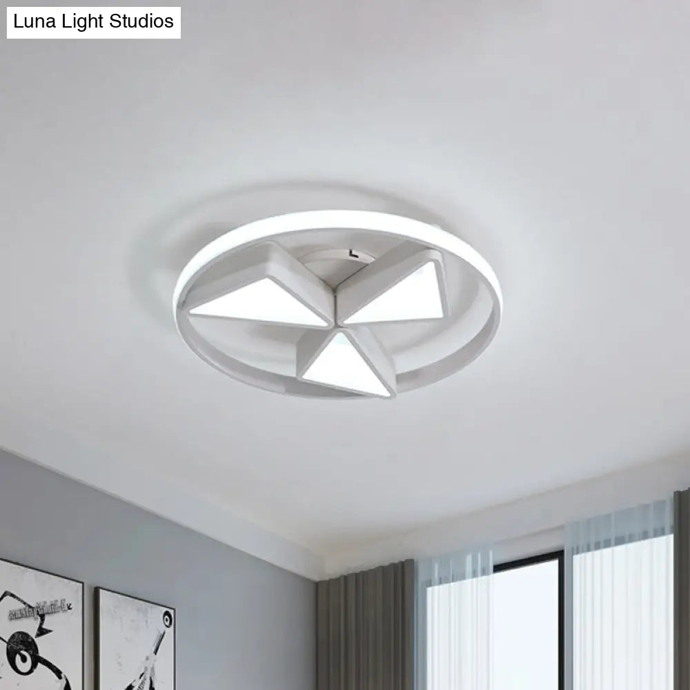 Nordic Grey/White Led Iron Windmill Ceiling Flushmount Lamp With Warm/White Glow Ring