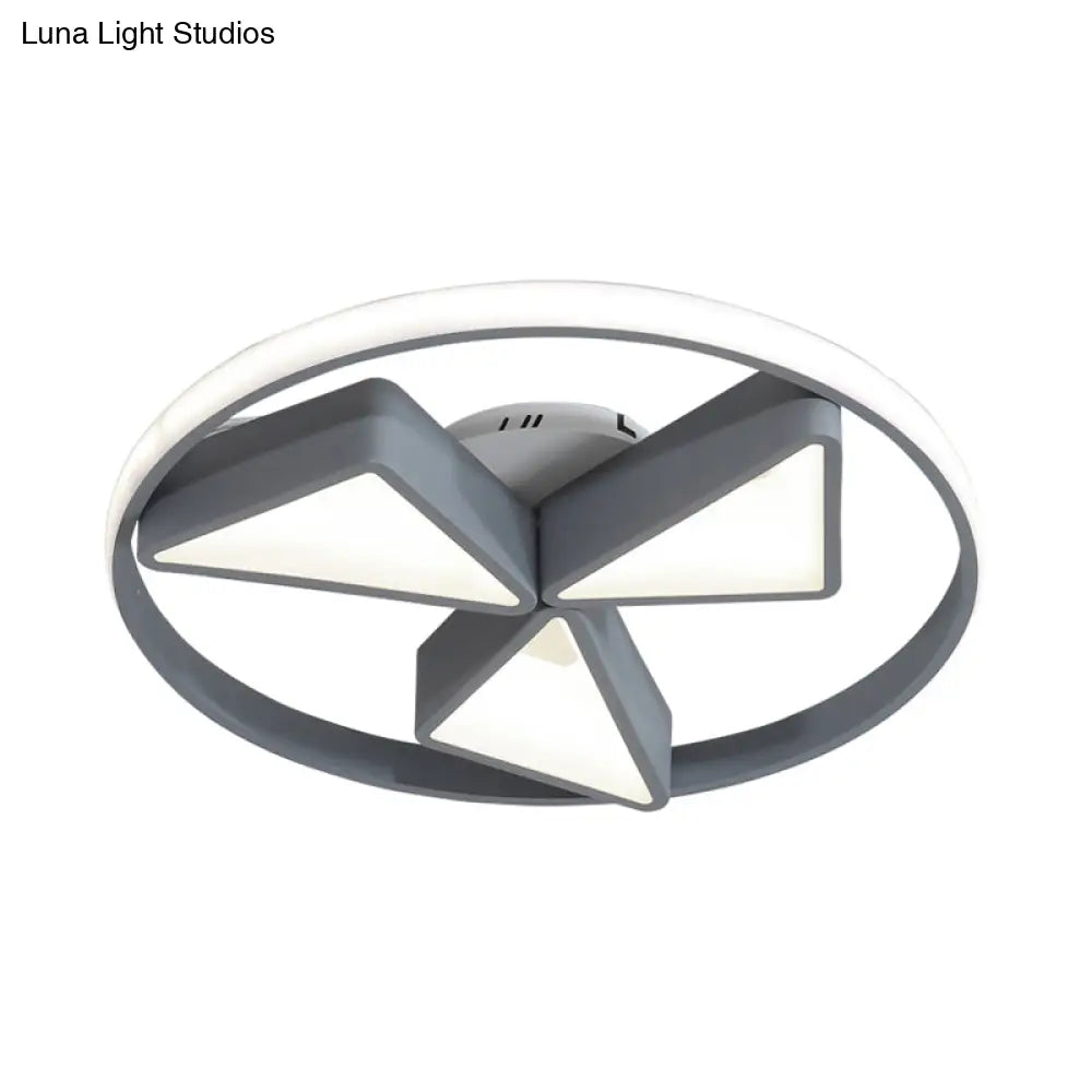 Nordic Grey/White Led Iron Windmill Ceiling Flushmount Lamp With Warm/White Glow Ring