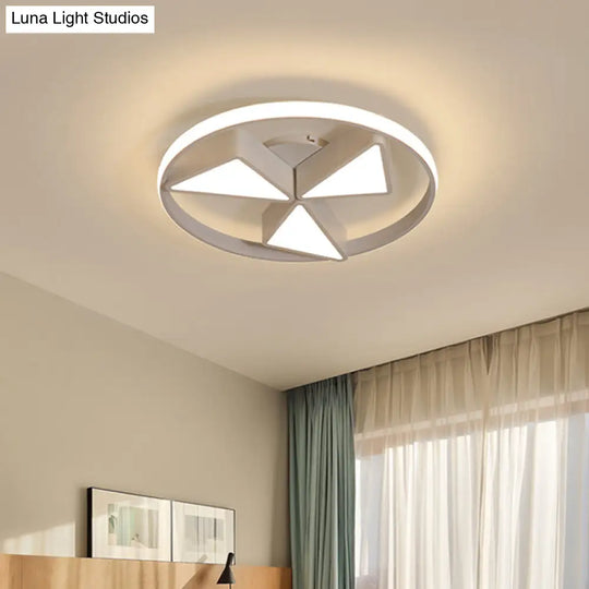Nordic Grey/White Led Iron Windmill Ceiling Flushmount Lamp With Warm/White Glow Ring