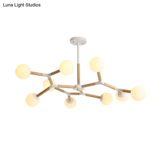 Nordic Handblown Glass Dining Room Chandelier Light With Wood Accent