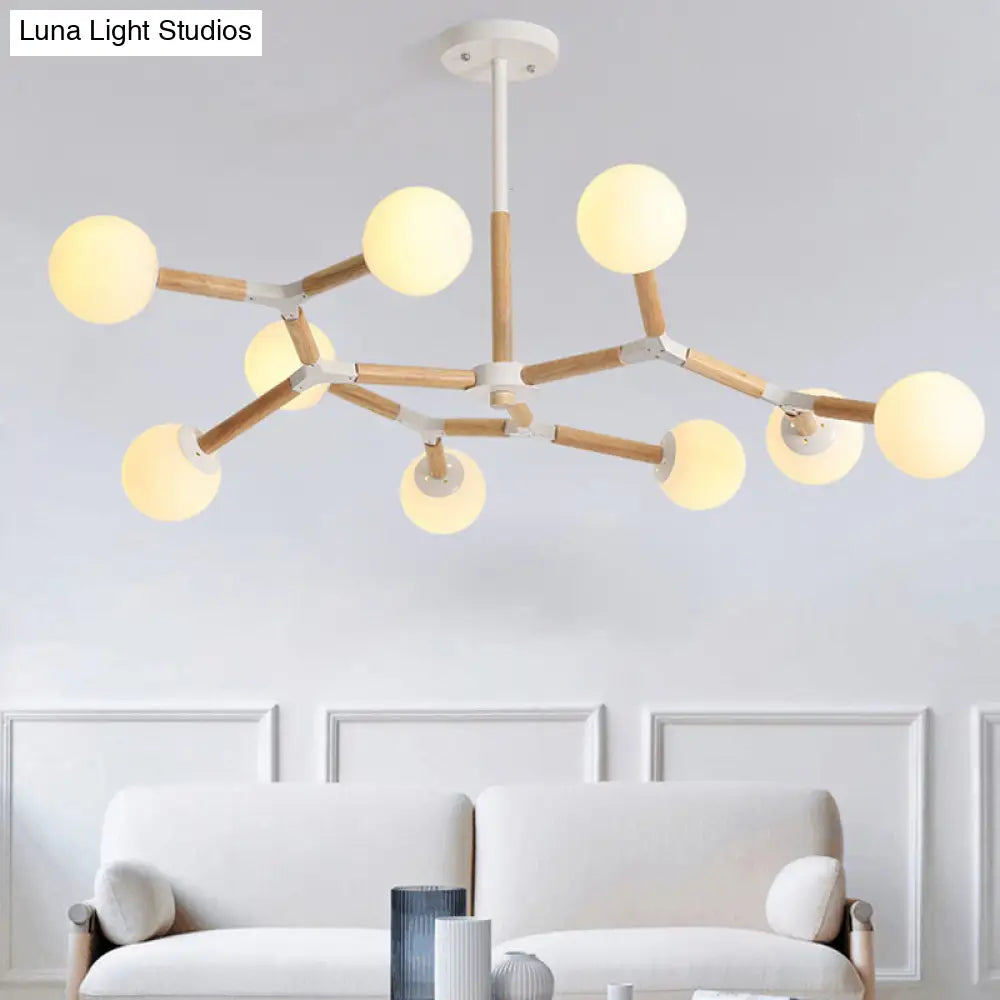 Nordic Handblown Glass Chandelier Light With Wood Suspension - Perfect For Dining Room 9 /