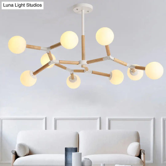 Nordic Handblown Glass Chandelier Light With Wood Suspension - Perfect For Dining Room 9 /