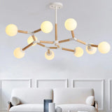 Nordic Handblown Glass Dining Room Chandelier Light With Wood Accent 9 /